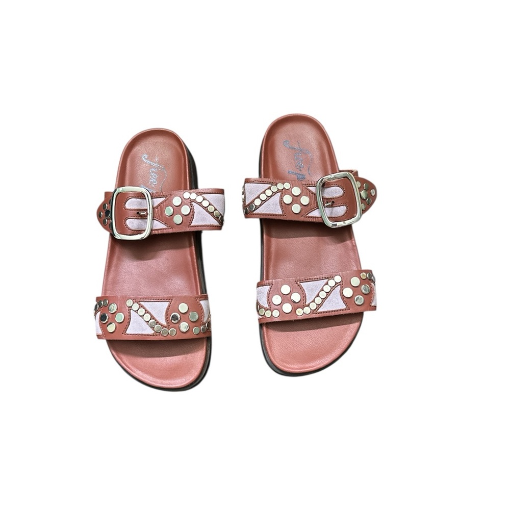 Free People Two-Strap Studded Sandals in Burgundy and Lavender - Picture 4 of 11